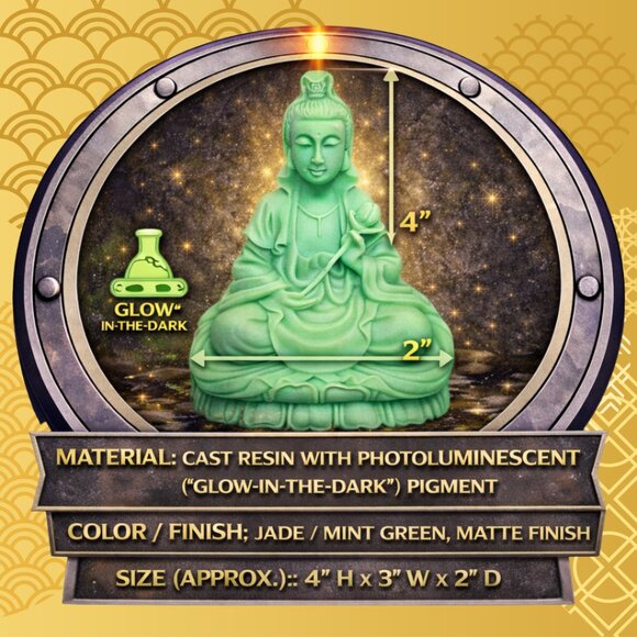 Glow-in-the-Dark Kwan Yin Guanyin Resin Figurine 4” Lotus Base Zen Feng Shui - Picture 9 of 9